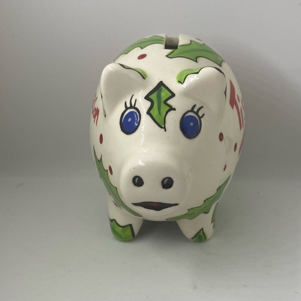 PIG Christmas Tis the Season to Be Jolly Ceramic PIGGY BANK - Picture 4 of 7